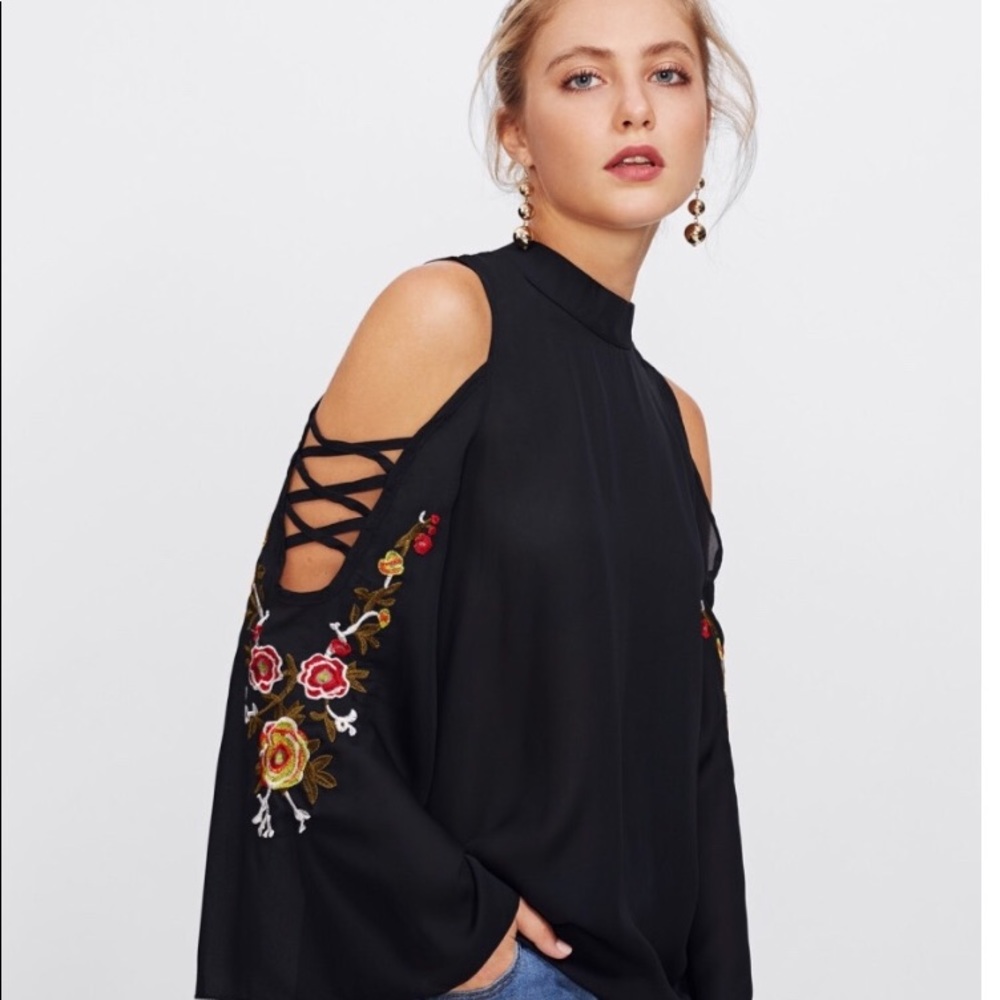 Off shoulder embroidered top